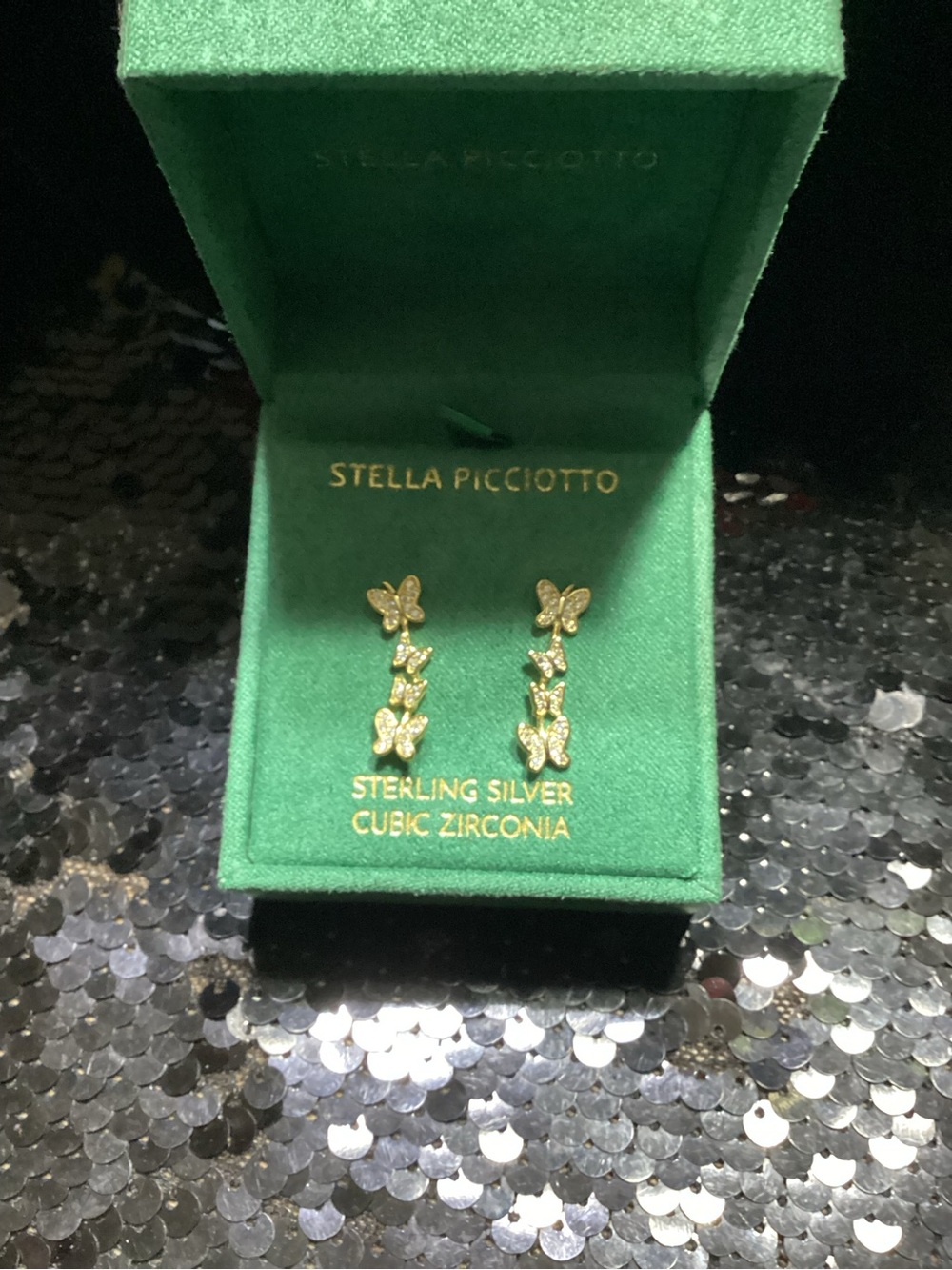 Stella Picciotto Gold Butterfly Drop Earrings - Gold over Silver